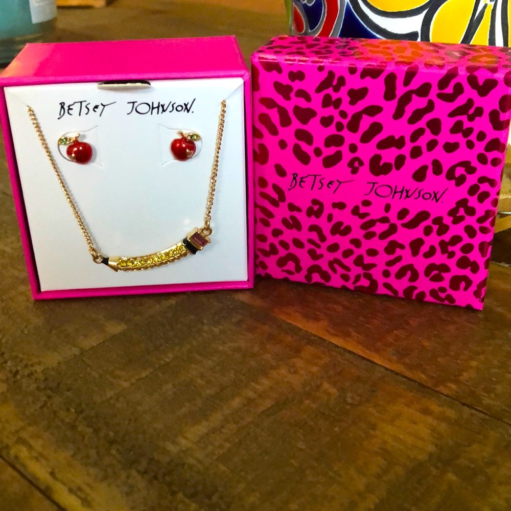 Betsey Johnson Apples & Pencil earrings & necklace - Picture 3 of 3